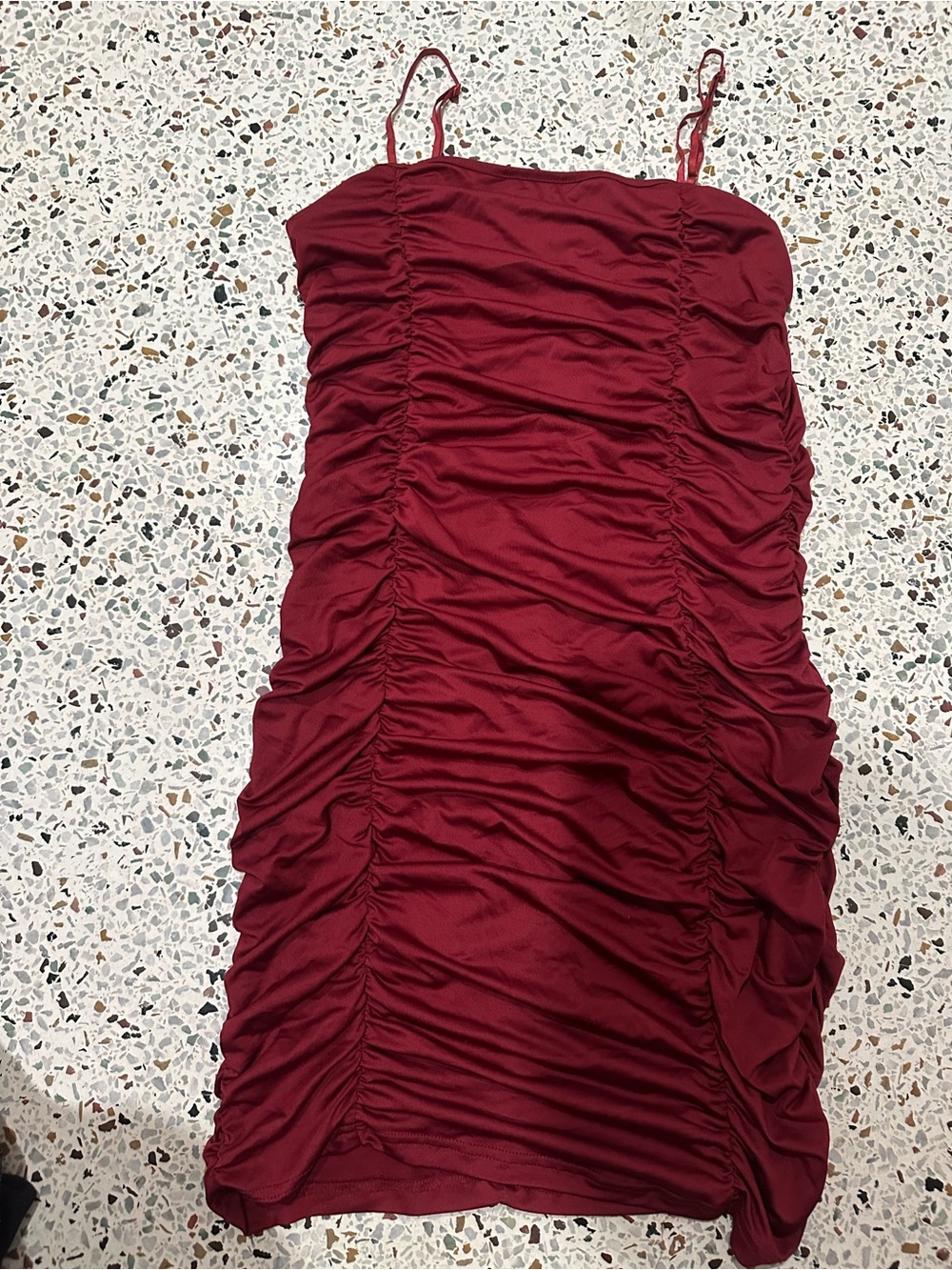 SHEIN Burgundy Ruched Spaghetti Strap Mini Dress